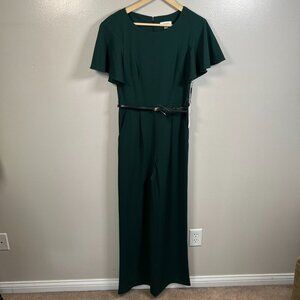 Calvin Klein Flutter Sleeve Jumpsuit Size 4 Green Wide Leg Career Work Office